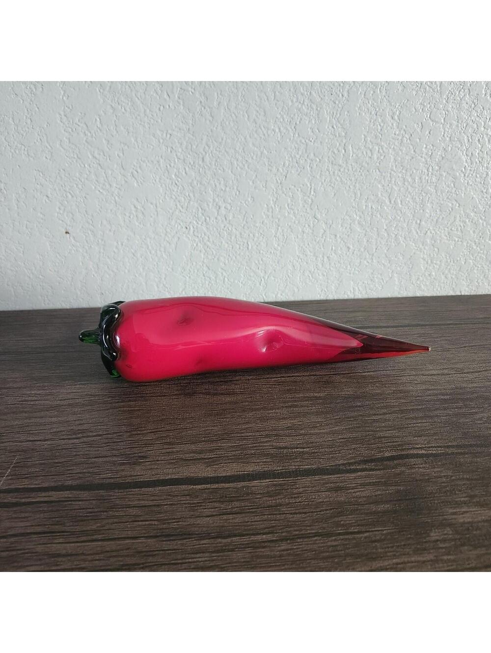 Vintage Art Glass Red Chili Pepper Green Applied Glass Stem